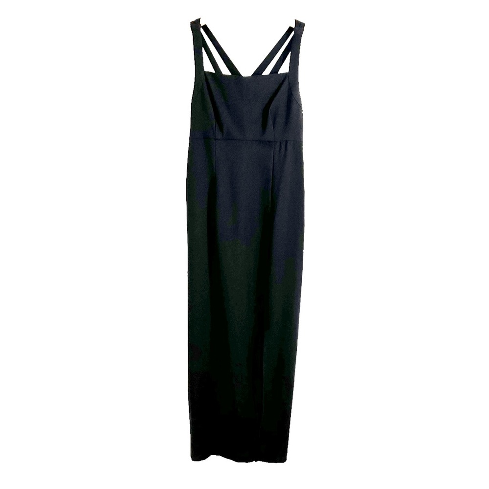 CDC Petites Vintage Crisscross Straps Black Long Slit Front Maxi Dress Petite 8